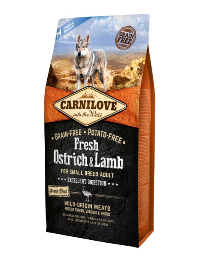 Carnilove Fresh Ostrich & Lamb Small Breed Adult Dog Food – 6kg, Grain-Free Complete Nutrition