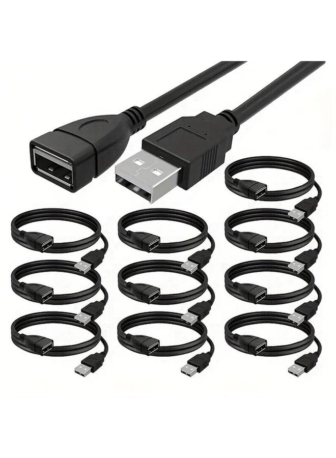 كابل تمديد USB 2.0 10 قطع، 2 قدم، ذكر إلى أنثى، مسطح أسود، 22AWG - Image 5
