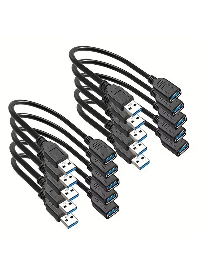 كابل تمديد USB 2.0 10 قطع، 2 قدم، ذكر إلى أنثى، مسطح أسود، 22AWG - Image 3