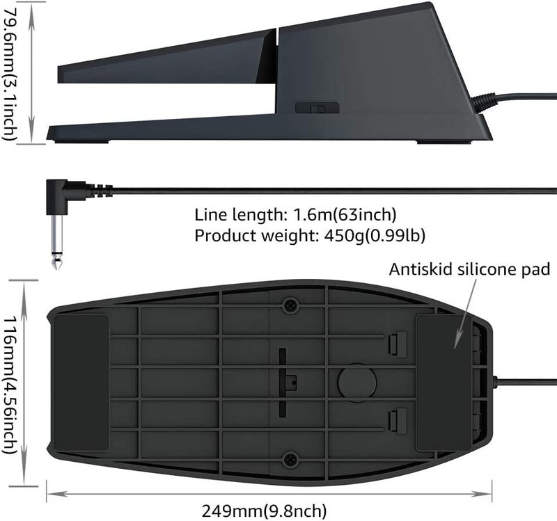 Softline Pro Universal Sustain Pedal for Keyboard, Damper Foot Switch Pedal, 1/4 Inch Jack for Yamaha Casio Roland Korg Behringer Digital Pianos, Electronic Keyboards and Midi Keyboards, SP-139 - Image 4