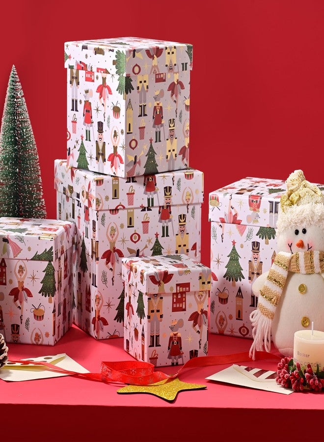 PAPER FAIR 5PCS Christmas Nesting Gift Boxes with Lid, Xmas Nested Box Set, 5 Sizes, Square Stackable, White Ballerina Nutcracker Paper Box Tower Décor, for Holiday Thanksgiving New Year Packaging - Image 4