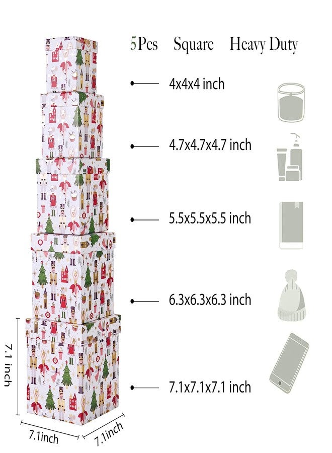 PAPER FAIR 5PCS Christmas Nesting Gift Boxes with Lid, Xmas Nested Box Set, 5 Sizes, Square Stackable, White Ballerina Nutcracker Paper Box Tower Décor, for Holiday Thanksgiving New Year Packaging - Image 5