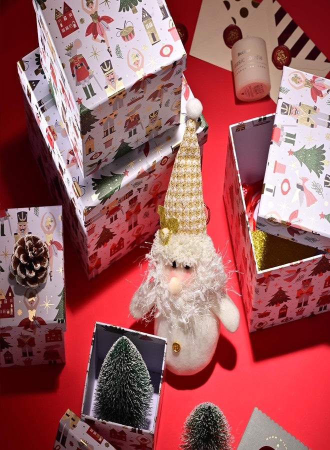 PAPER FAIR 5PCS Christmas Nesting Gift Boxes with Lid, Xmas Nested Box Set, 5 Sizes, Square Stackable, White Ballerina Nutcracker Paper Box Tower Décor, for Holiday Thanksgiving New Year Packaging - Image 3
