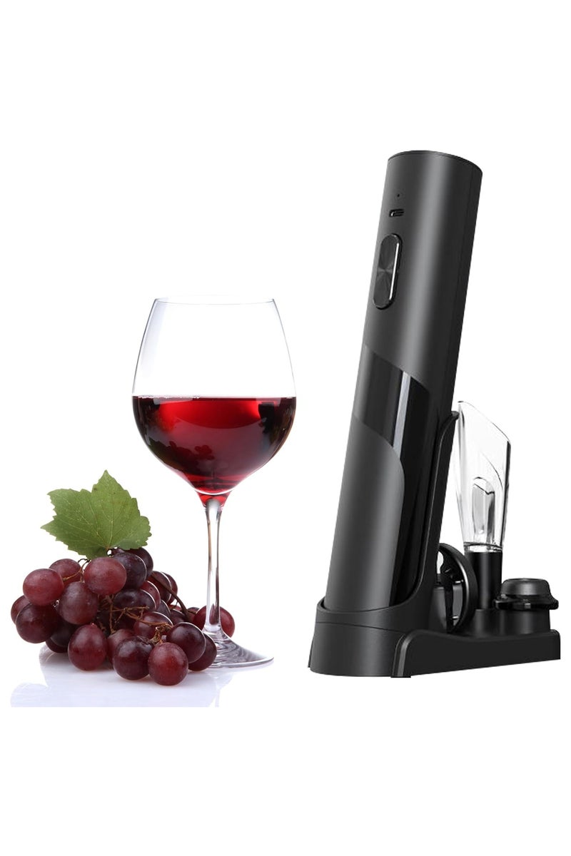 إيسي فتاحة زجاجات نبيذ كهربائية 7 في 1 قابلة لإعادة الشحن مع قاعدة شحن، فتاحة زجاجات أوتوماتيكية بدون أسلاك مع قاطع رقائق، أداة سكب، سدادات تفريغ وحفظ، وتصميم سهل التخزين - Image 1