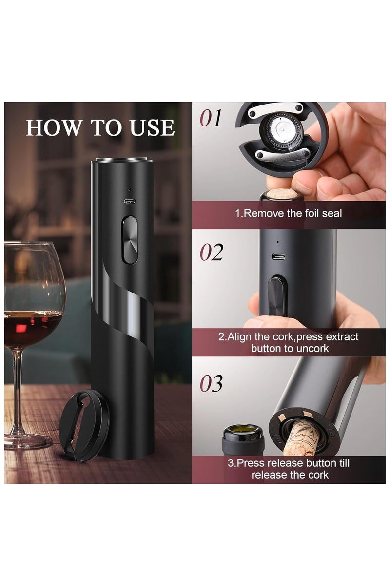 إيسي فتاحة زجاجات نبيذ كهربائية 7 في 1 قابلة لإعادة الشحن مع قاعدة شحن، فتاحة زجاجات أوتوماتيكية بدون أسلاك مع قاطع رقائق، أداة سكب، سدادات تفريغ وحفظ، وتصميم سهل التخزين - Image 3