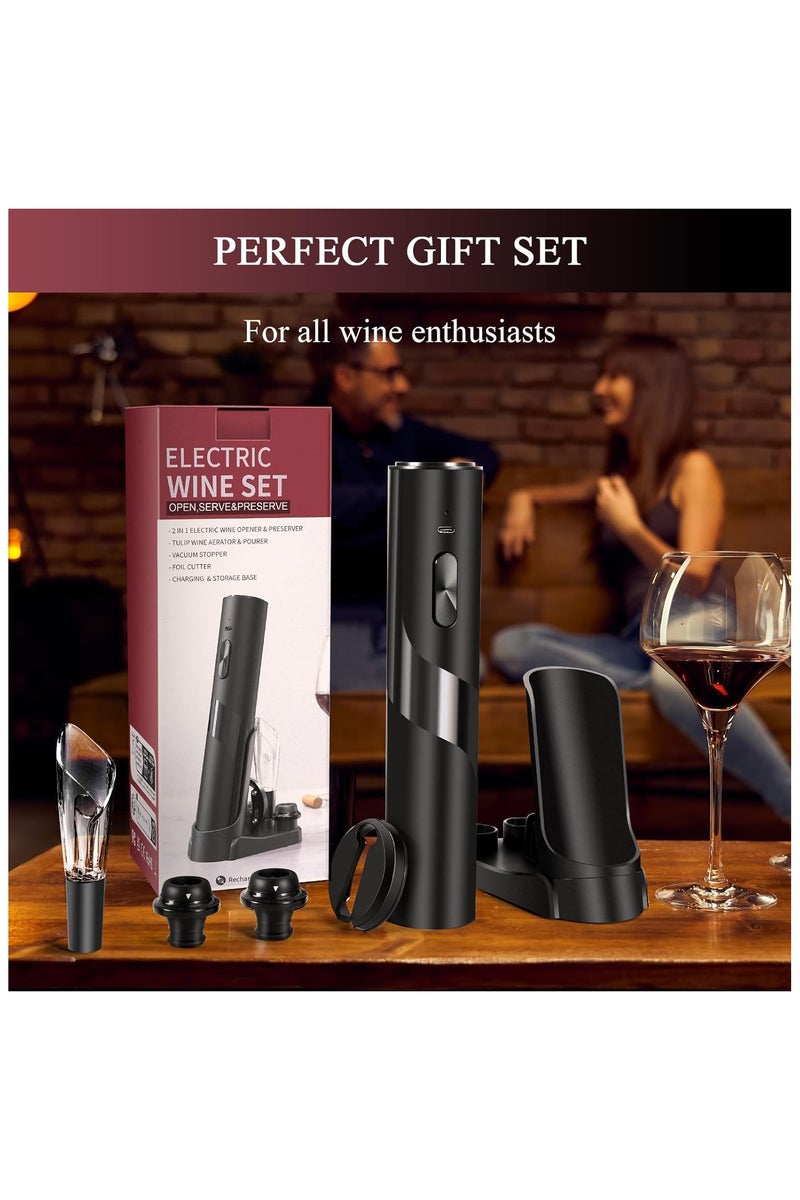 إيسي فتاحة زجاجات نبيذ كهربائية 7 في 1 قابلة لإعادة الشحن مع قاعدة شحن، فتاحة زجاجات أوتوماتيكية بدون أسلاك مع قاطع رقائق، أداة سكب، سدادات تفريغ وحفظ، وتصميم سهل التخزين - Image 5