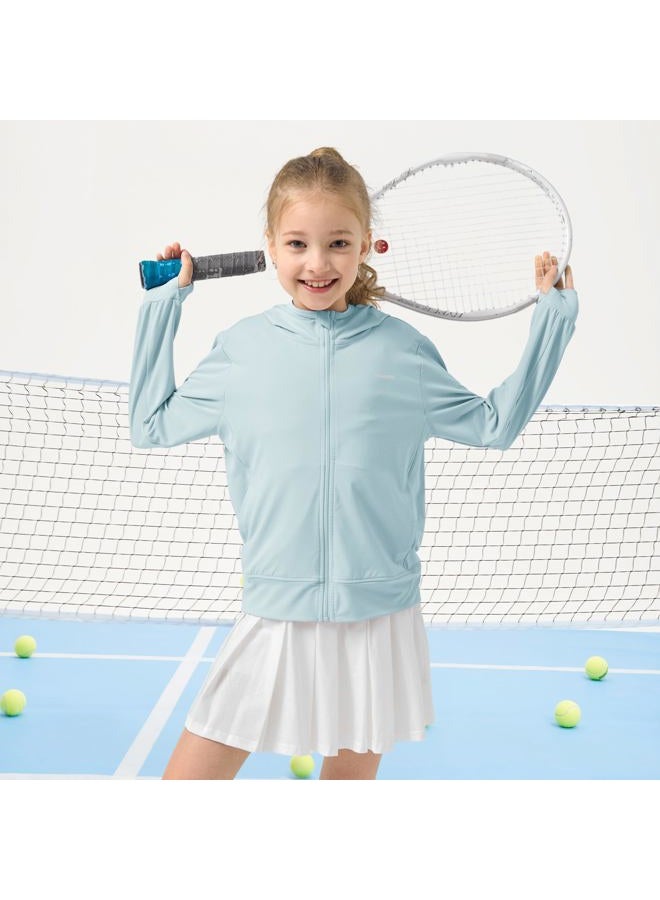 Rolanko Girls Zip Up Hoodie Sweatshirt with Thumb Holes, Sun Protection Clothing for Kids Athletic Jacket with Pockets (Blue, 11-12 Years) - Image 2