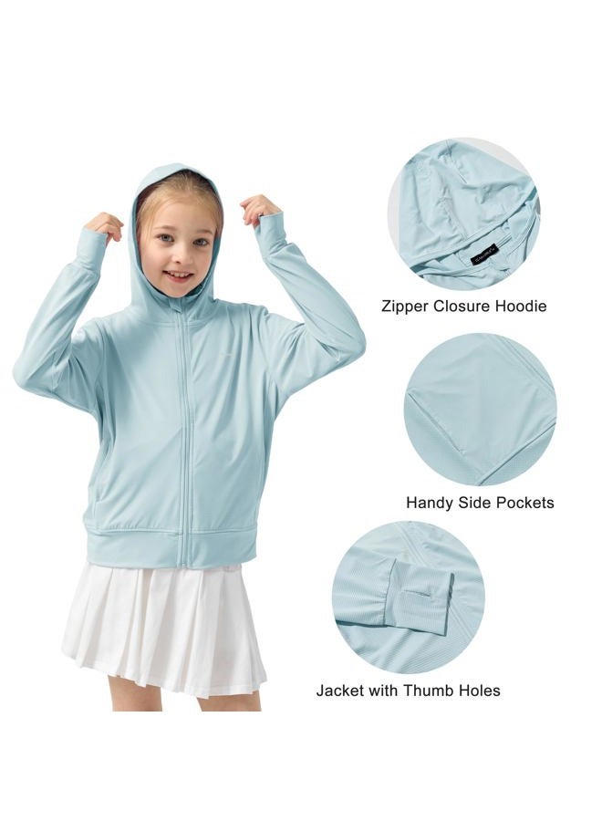 Rolanko Girls Zip Up Hoodie Sweatshirt with Thumb Holes, Sun Protection Clothing for Kids Athletic Jacket with Pockets (Blue, 11-12 Years) - Image 4