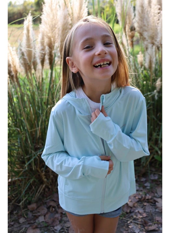 Rolanko Girls Zip Up Hoodie Sweatshirt with Thumb Holes, Sun Protection Clothing for Kids Athletic Jacket with Pockets (Blue, 11-12 Years) - Image 3