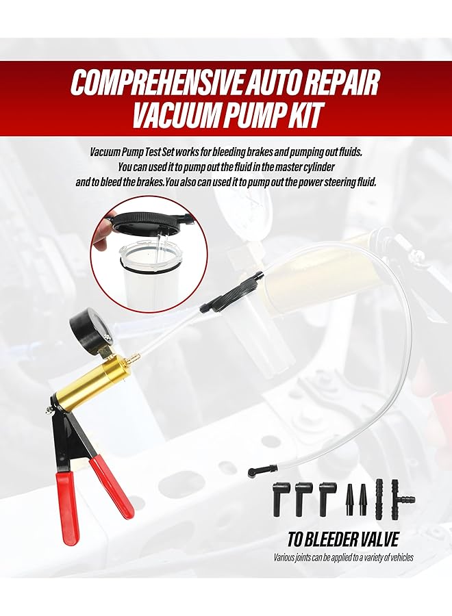 Generic Esewalas Brake Bleeder Kit,Brake Bleeder Vacuum Pump Kit With Adapters,Car Accessories 2 In 1 Brake Fluid Bleeder Kit Hand Held Vacuum Pump Test Set,Car Brake Clutch Bleeder Tool  - Image 5