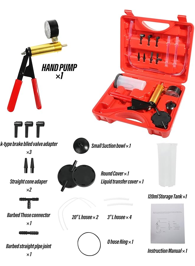 Generic Esewalas Brake Bleeder Kit,Brake Bleeder Vacuum Pump Kit With Adapters,Car Accessories 2 In 1 Brake Fluid Bleeder Kit Hand Held Vacuum Pump Test Set,Car Brake Clutch Bleeder Tool  - Image 3