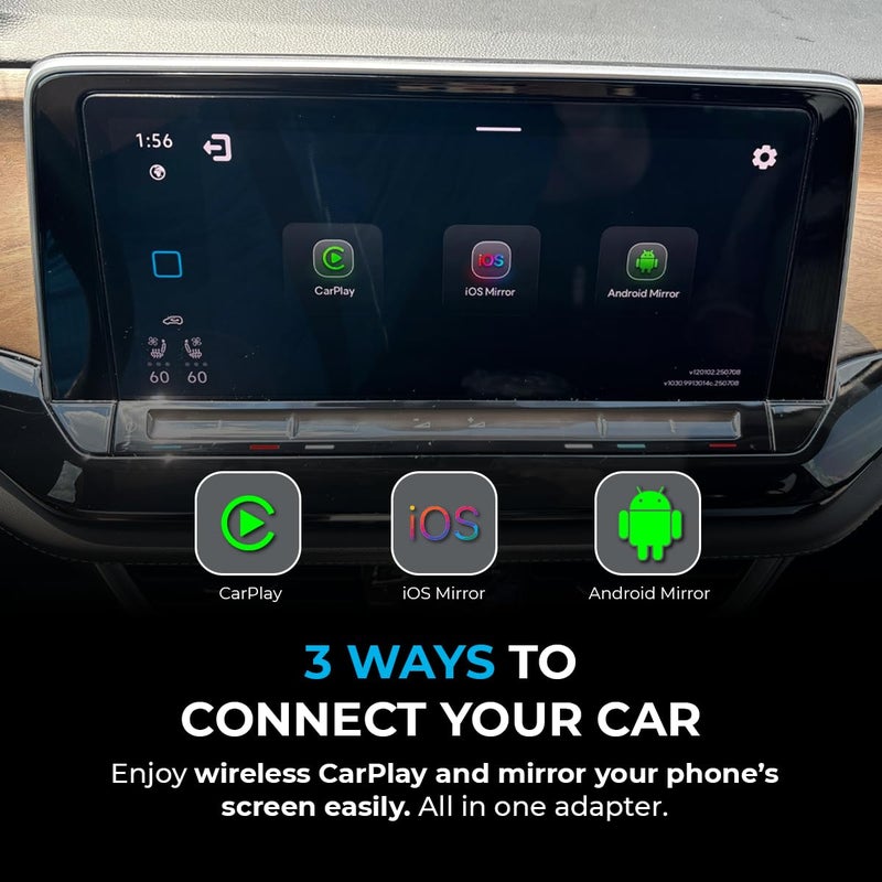 AutoSky محول AutoSky Mirror Sync AMS-1 | محول CarPlay اللاسلكي وجهاز عكس شاشة الهاتف الذكي | USB-A و USB-C | يحول CarPlay السلكي إلى لاسلكي | اتصال توصيل وتشغيل - Image 3