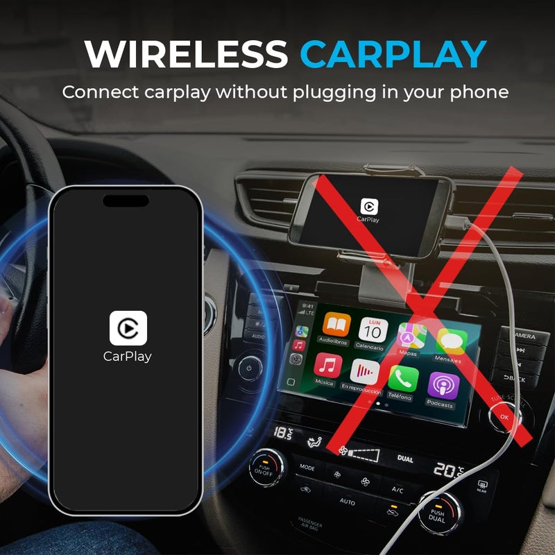 AutoSky محول AutoSky Mirror Sync AMS-1 | محول CarPlay اللاسلكي وجهاز عكس شاشة الهاتف الذكي | USB-A و USB-C | يحول CarPlay السلكي إلى لاسلكي | اتصال توصيل وتشغيل - Image 2