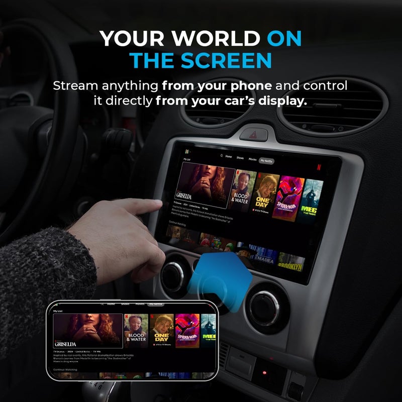AutoSky محول AutoSky Mirror Sync AMS-1 | محول CarPlay اللاسلكي وجهاز عكس شاشة الهاتف الذكي | USB-A و USB-C | يحول CarPlay السلكي إلى لاسلكي | اتصال توصيل وتشغيل - Image 5
