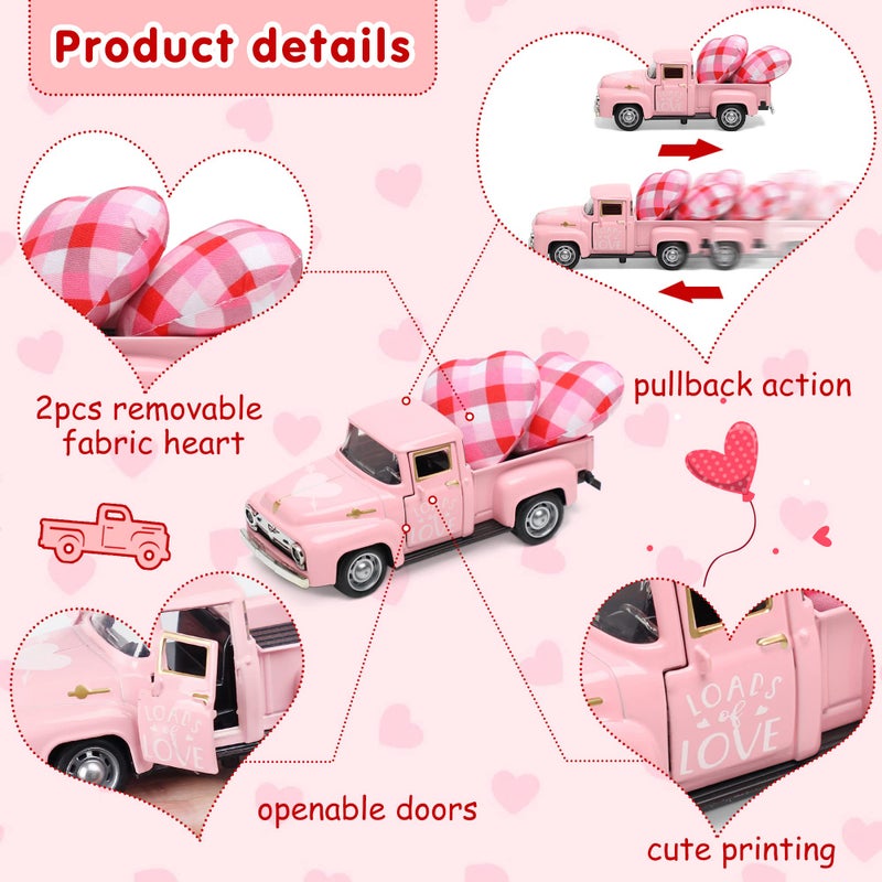 WODOHOLO Valentineâ€™s Day Metal Farm Truck with 2 Hearts, Valentines Decorations Vintage Love Romantic Tiered Tray Decor Mini Diecast Pickup Truck Model for Tabletop Shelf Table DÃ©cor 4.8inch - Image 3