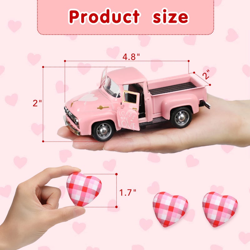 WODOHOLO Valentineâ€™s Day Metal Farm Truck with 2 Hearts, Valentines Decorations Vintage Love Romantic Tiered Tray Decor Mini Diecast Pickup Truck Model for Tabletop Shelf Table DÃ©cor 4.8inch - Image 4