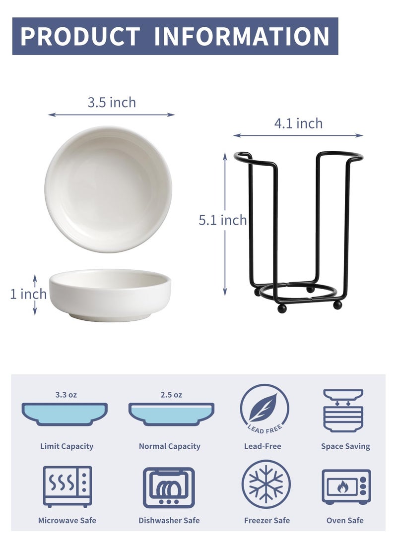 YJR Ceramic Japanese Side Dishes, Seasoning Dishes, Dipping Bowls - 3.5 Inch, with Metal Stand for Ketchup Soy Sauce BBQ Party, Set of 6, White - Image 2