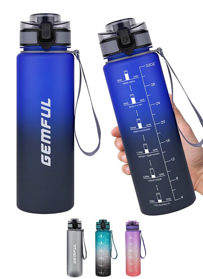 GEMFUL - Water Bottle 1L with Straw Motivational Time Marker Tritan BPA Free Drink Bottle for Sports Fitness Gym and Travel - Image 1