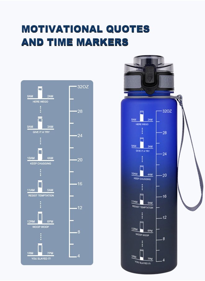 GEMFUL - Water Bottle 1L with Straw Motivational Time Marker Tritan BPA Free Drink Bottle for Sports Fitness Gym and Travel - Image 1
