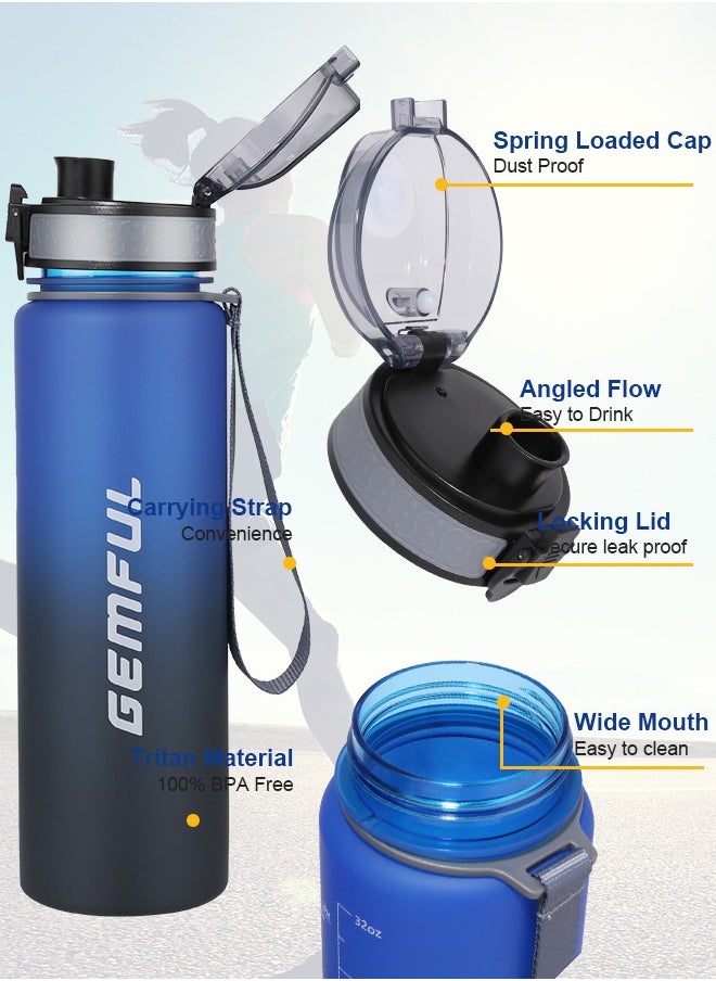 GEMFUL - Water Bottle 1L with Straw Motivational Time Marker Tritan BPA Free Drink Bottle for Sports Fitness Gym and Travel - Image 1