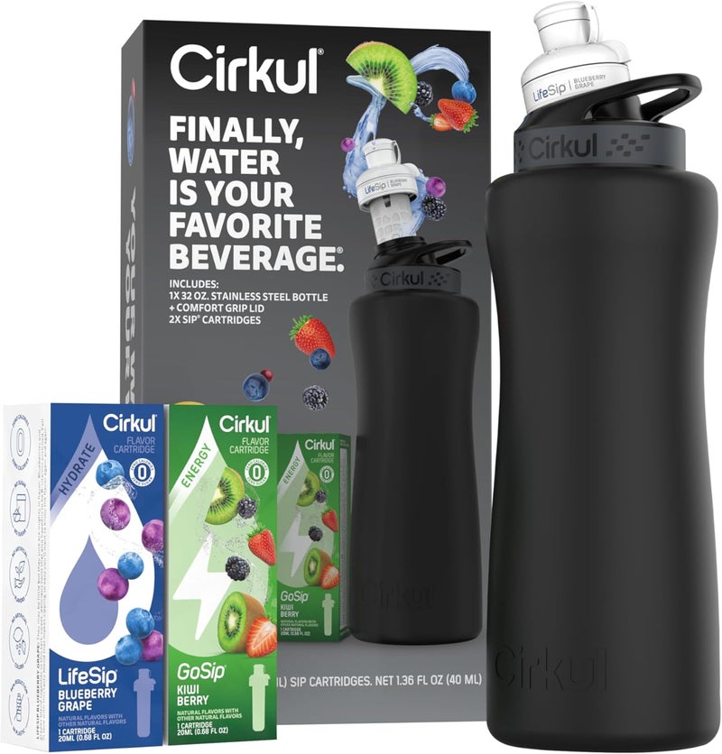 Cirkul طقم زجاجة ماء ستانلس ستيل مات سوداء سعة 32 أونصة من سيركول - Image 2