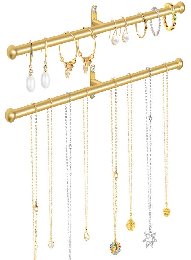 milylove 2 Pack Necklace Holder Wall Mounted 12.7'' Necklace Organizer Gold Wall Hanging Jewelry Organizer for Necklaces, Bracelets Rings Display - Image 1