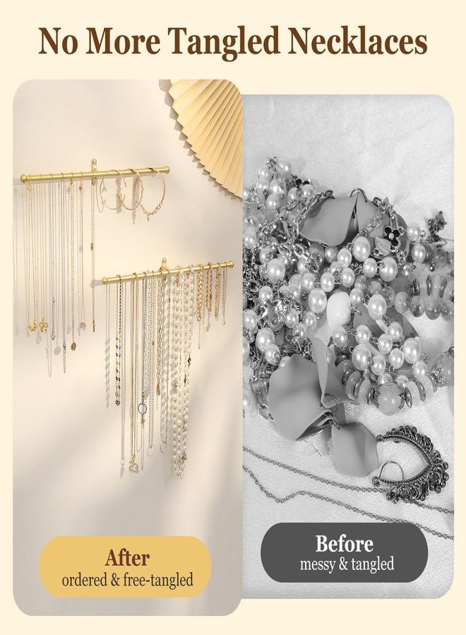 milylove 2 Pack Necklace Holder Wall Mounted 12.7'' Necklace Organizer Gold Wall Hanging Jewelry Organizer for Necklaces, Bracelets Rings Display - Image 2