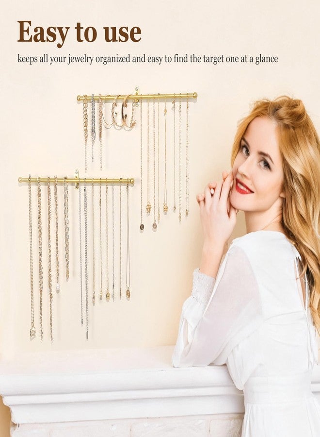 milylove 2 Pack Necklace Holder Wall Mounted 12.7'' Necklace Organizer Gold Wall Hanging Jewelry Organizer for Necklaces, Bracelets Rings Display - Image 5