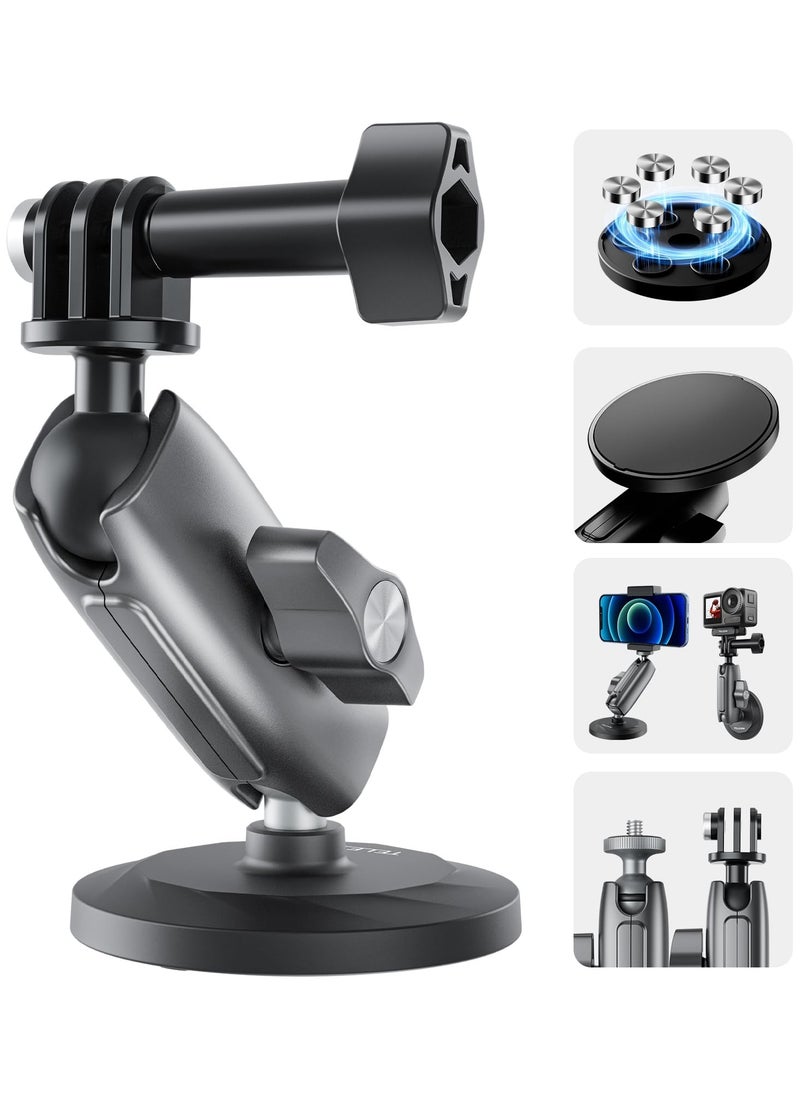 TELESIN ملحقات تثبيت معدنية مغناطيسية لكاميرا الحركة، حامل سيارة سريع الفك 360 درجة لـ GoPro Max Hero 12 11 10 9 8 7 6 Insta360 X2 X3 Go3 Ace Pro DJI Action 4 Osmo Pocket 3  - Image 1