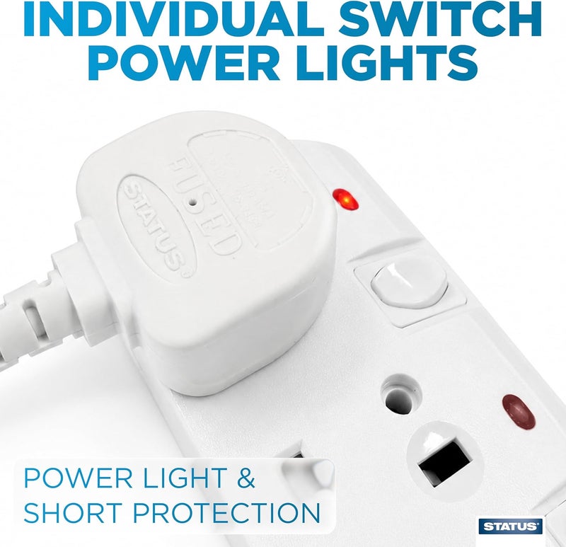 Status Multi Plug Extension | 4 Socket Extension Cable | Individually Switched with Neon Indicator | White 2m Extension Lead | S4WSS2M1PKB12 - Image 5