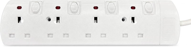 Status Multi Plug Extension | 4 Socket Extension Cable | Individually Switched with Neon Indicator | White 2m Extension Lead | S4WSS2M1PKB12 - Image 1
