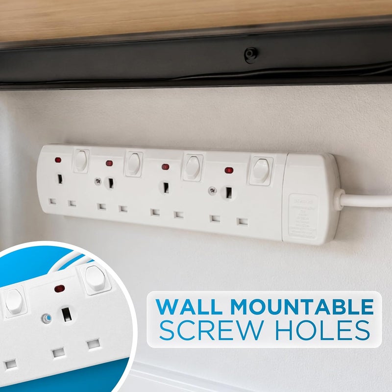 Status Multi Plug Extension | 4 Socket Extension Cable | Individually Switched with Neon Indicator | White 2m Extension Lead | S4WSS2M1PKB12 - Image 4