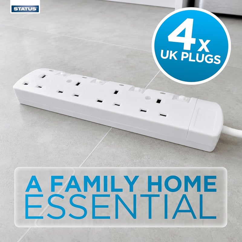 Status Multi Plug Extension | 4 Socket Extension Cable | Individually Switched with Neon Indicator | White 2m Extension Lead | S4WSS2M1PKB12 - Image 2