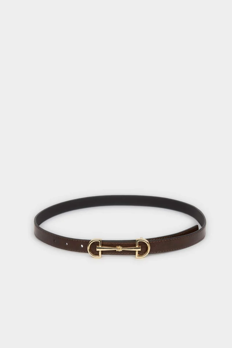 Woman Oval Buckle Faux Leather