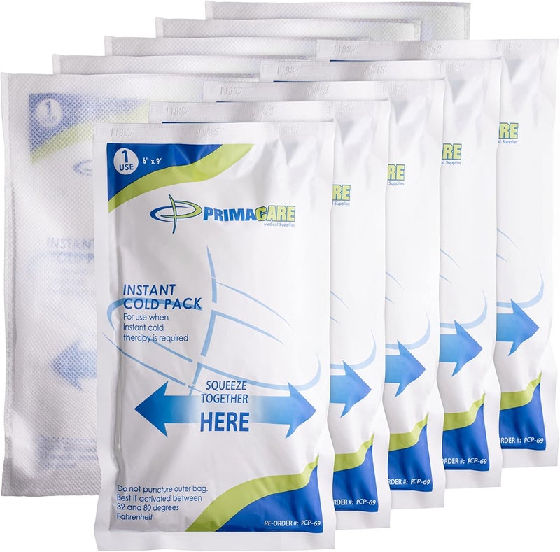 PRIMACARE حزم الثلج الفورية Primacare PCP69 6 × 9 24 حزمة ثلج قابلة للتصرف مع أغطية غير منسوجة لتخفيف الألم والتورم والالتهابات والتواءات وآلام الأسنان والإسعافات الأولية للرياضيين والأنشطة الخارجية - Image 1