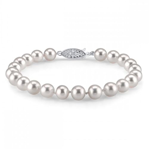 The Pearl Source White Freshwater Pearl Bracelet for Women - Cultured Pearl Bracelet in 14k Gold Plated Sterling Silver Clasp with Genuine Cultured Pearls - Image 1