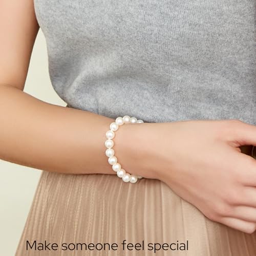 The Pearl Source White Freshwater Pearl Bracelet for Women - Cultured Pearl Bracelet in 14k Gold Plated Sterling Silver Clasp with Genuine Cultured Pearls - Image 3