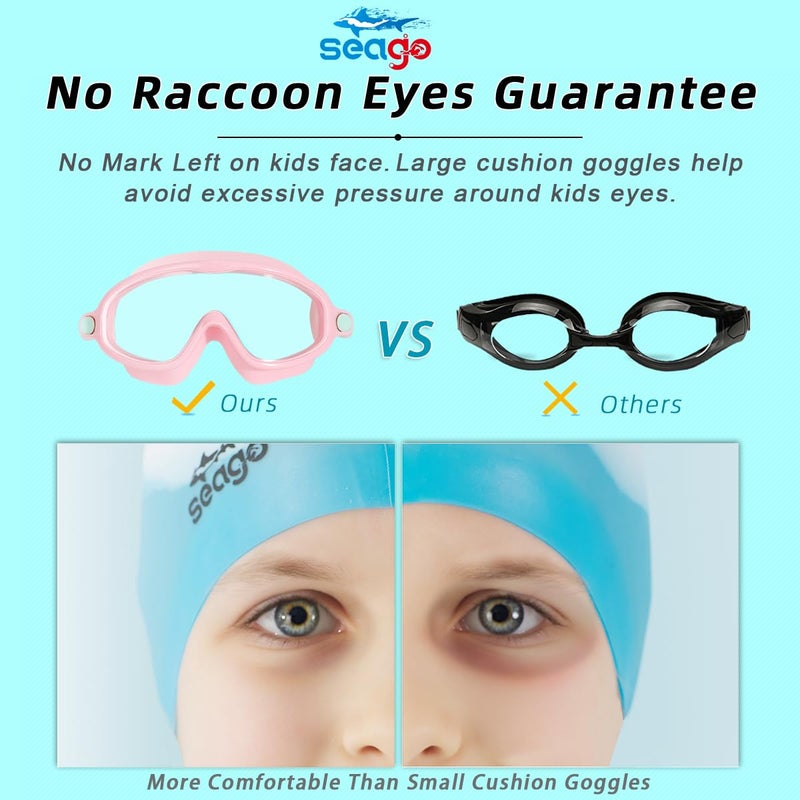 Seago Kids Goggles for Swimming 2 Pack No Leaking Anti-Fog Outer Eye Fit with Wide View UV Protection Crystal Clear Watertight Swim Goggles with nose cover Suitable for Children Youth Boys Girls Age 3 to 14 - Image 4
