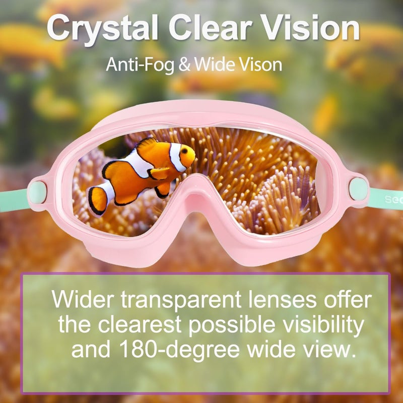 Seago Kids Goggles for Swimming 2 Pack No Leaking Anti-Fog Outer Eye Fit with Wide View UV Protection Crystal Clear Watertight Swim Goggles with nose cover Suitable for Children Youth Boys Girls Age 3 to 14 - Image 3