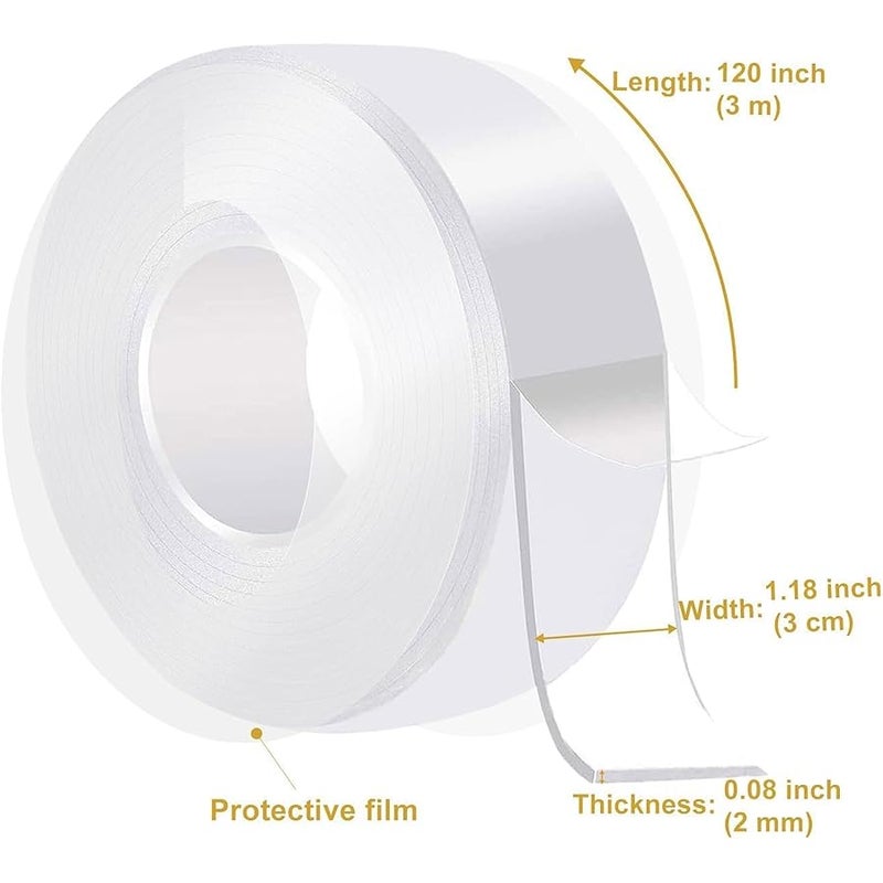 WINNOW Double Sided Heavy Duty Extra Strong Adhesive Tape - 1.2 x 120 (Pack of 1) Indoor/Outdoor Household Nano Tape for Hanging Decorations, Lights, Garlands - Reusable and Damage-Free - Image 2