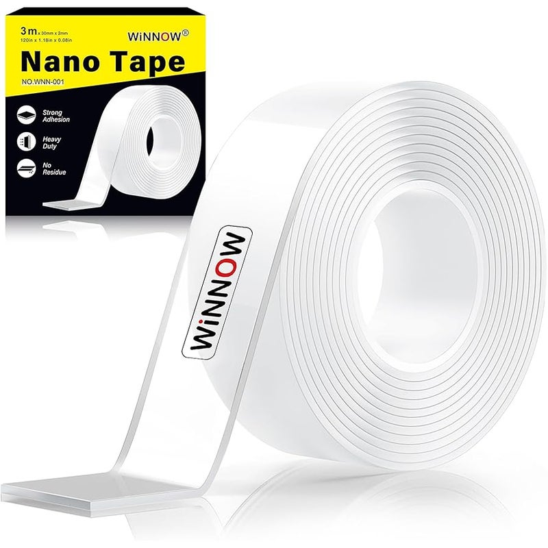 WINNOW Double Sided Heavy Duty Extra Strong Adhesive Tape - 1.2 x 120 (Pack of 1) Indoor/Outdoor Household Nano Tape for Hanging Decorations, Lights, Garlands - Reusable and Damage-Free - Image 1