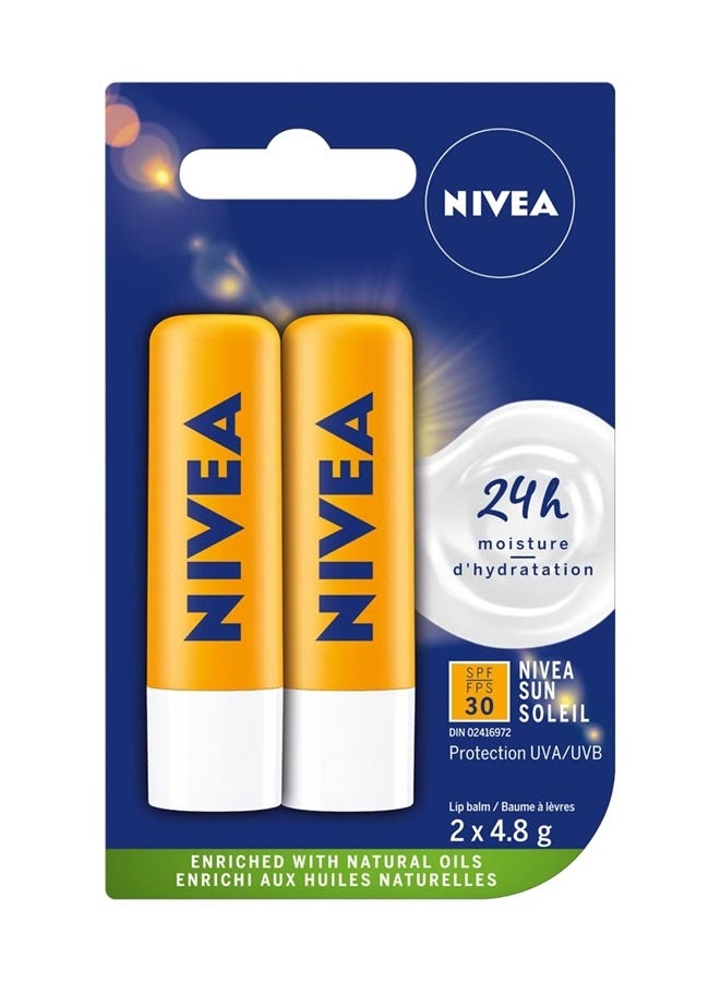 Nivea بلسم شفاه واقي من الشمس مع SPF 30، عبوة مزدوجة (2 × 4.8 جرام) (مستورد من كندا) - Image 1