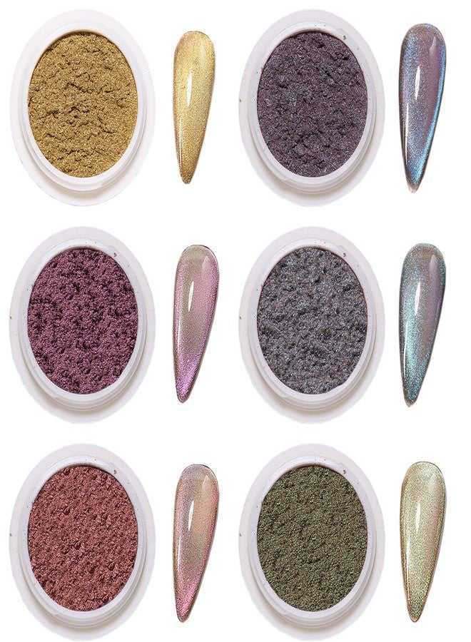 Juland Dual Effects Cat Eye & Aurora Nail Powder - 6 Colors Pearl Glitter for Stunning Crystal Sand & Aurora Nails - Image 1