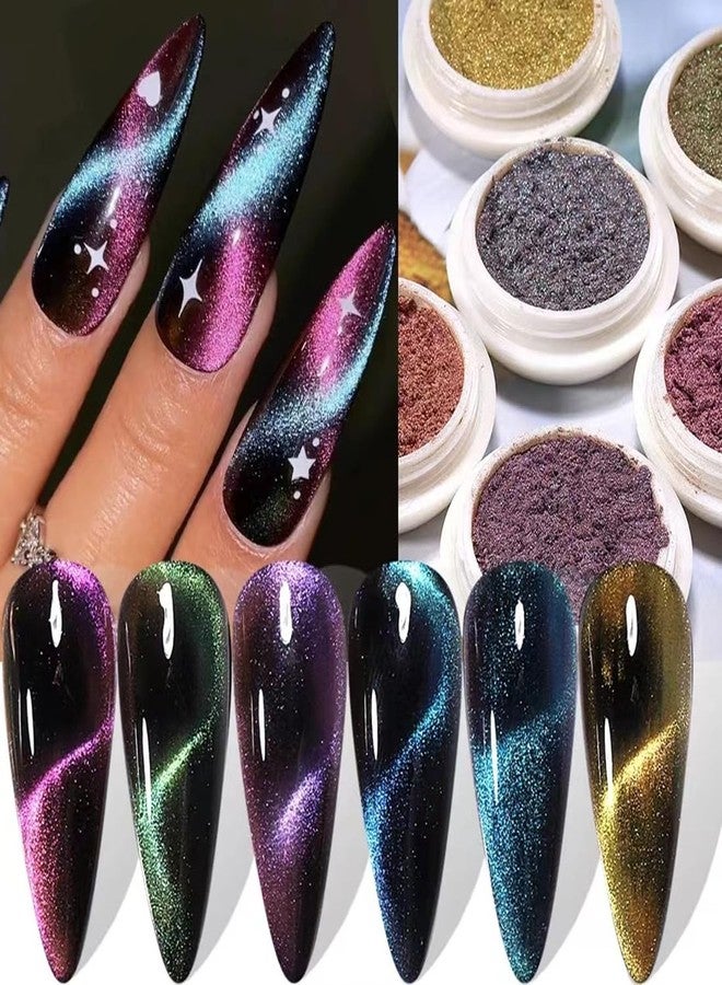 Juland Dual Effects Cat Eye & Aurora Nail Powder - 6 Colors Pearl Glitter for Stunning Crystal Sand & Aurora Nails - Image 3