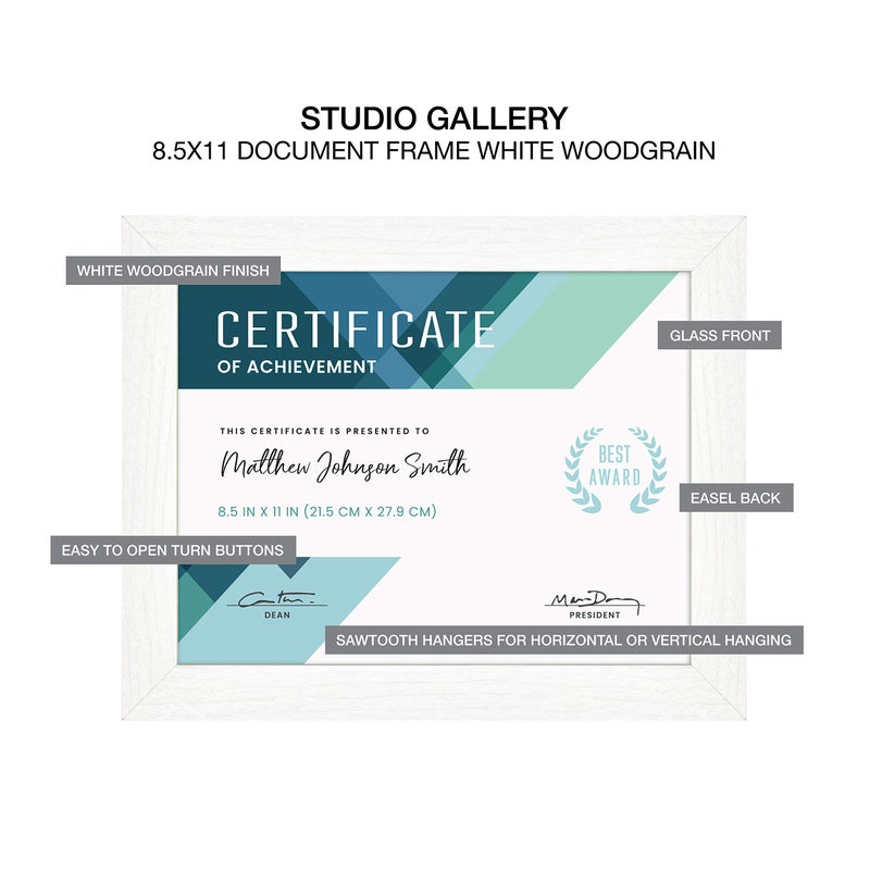 MCS Studio Gallery 8.5x11 Picture Frame White Woodgrain  Rectangle Photo Frame for Photos  Posters & Art Prints & Easel for Tapletop Display (1-Pack) - Image 5