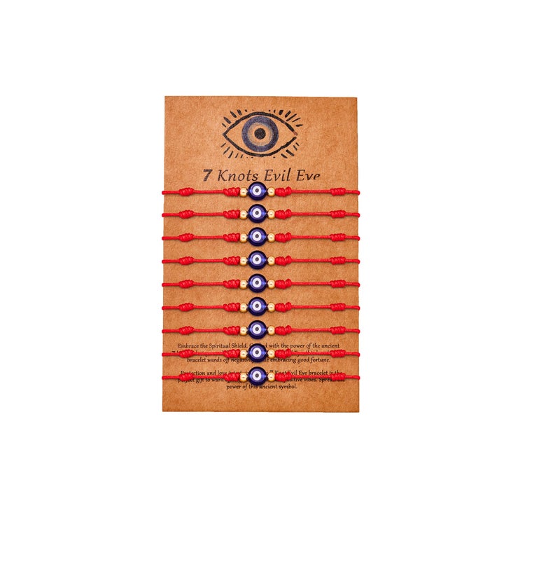 Poxtex 9pcs Evil Eye 7 Knot Lucky Bracelets, Rakhi for Brother and Bhabhi Adjustable Red String Amulet for Women Men with Gold Bead, Protection Jewelry Hand Bracelet - Image 1