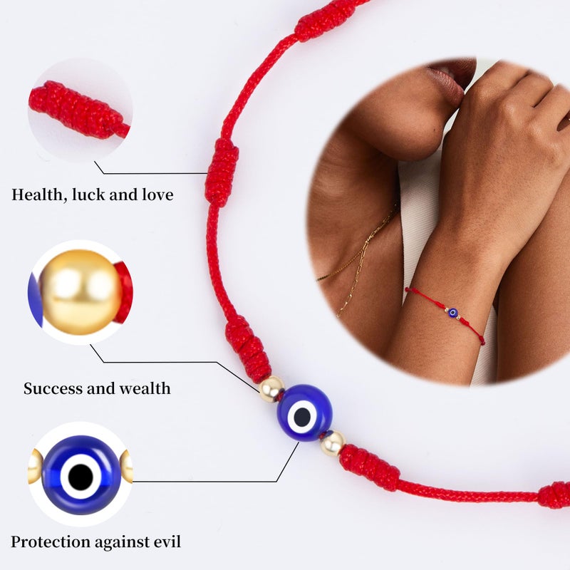 Poxtex 9pcs Evil Eye 7 Knot Lucky Bracelets, Rakhi for Brother and Bhabhi Adjustable Red String Amulet for Women Men with Gold Bead, Protection Jewelry Hand Bracelet - Image 3