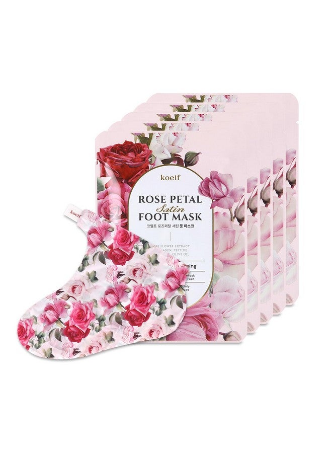 Koelf PETITFEE Rose Petal Satin Foot Mask (5pairs) - Intensive Nourishing Socks, Rose Scented Foot Repair Masks with Peptide, Collagen, Shea Butter, Urea for Silky Smooth Feet, Foot Treatment, Body Mask - Image 1