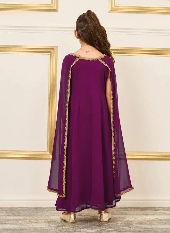 Maxim Creation Embellished Round Neck Jalabiya with Cape Sleeves by Styli