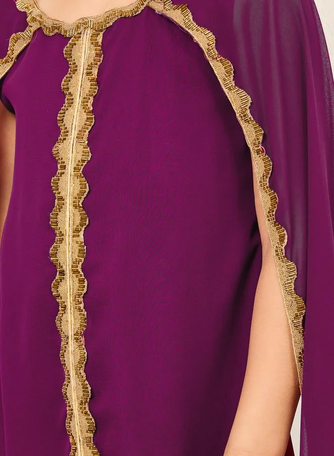 Maxim Creation Embellished Round Neck Jalabiya with Cape Sleeves by Styli